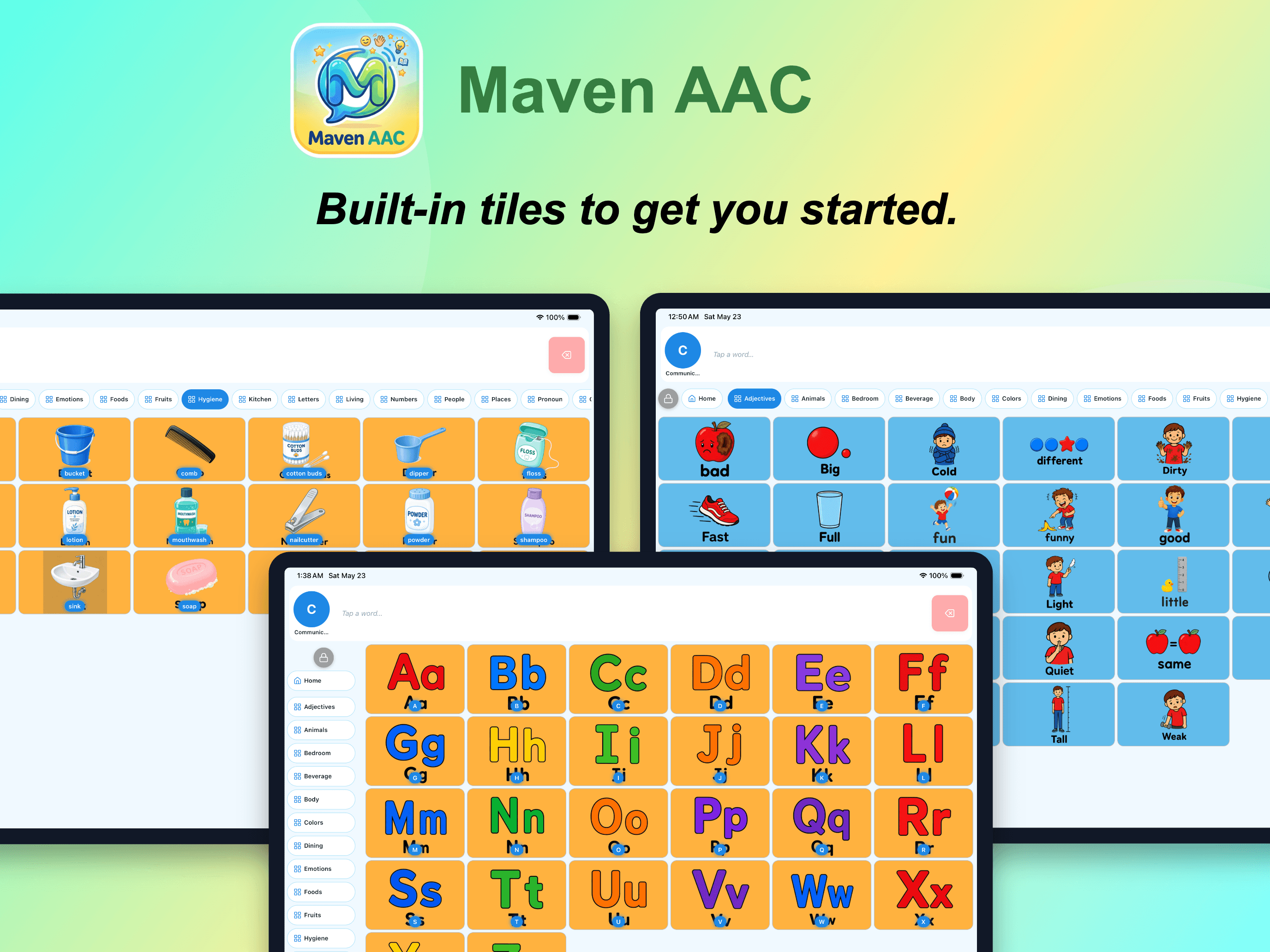 Maven AAC built-in tile library across multiple devices